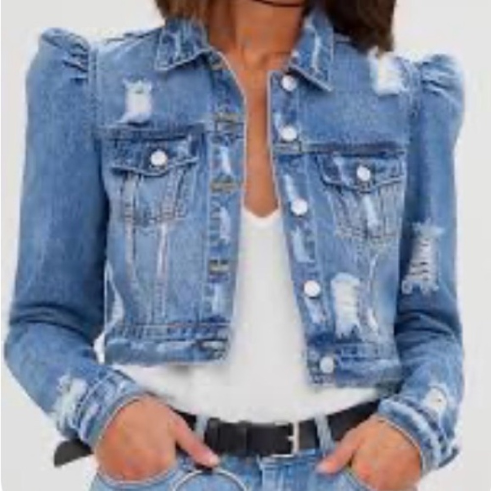 Stylish Blue Denim Puff Sleeve Jacket size XL